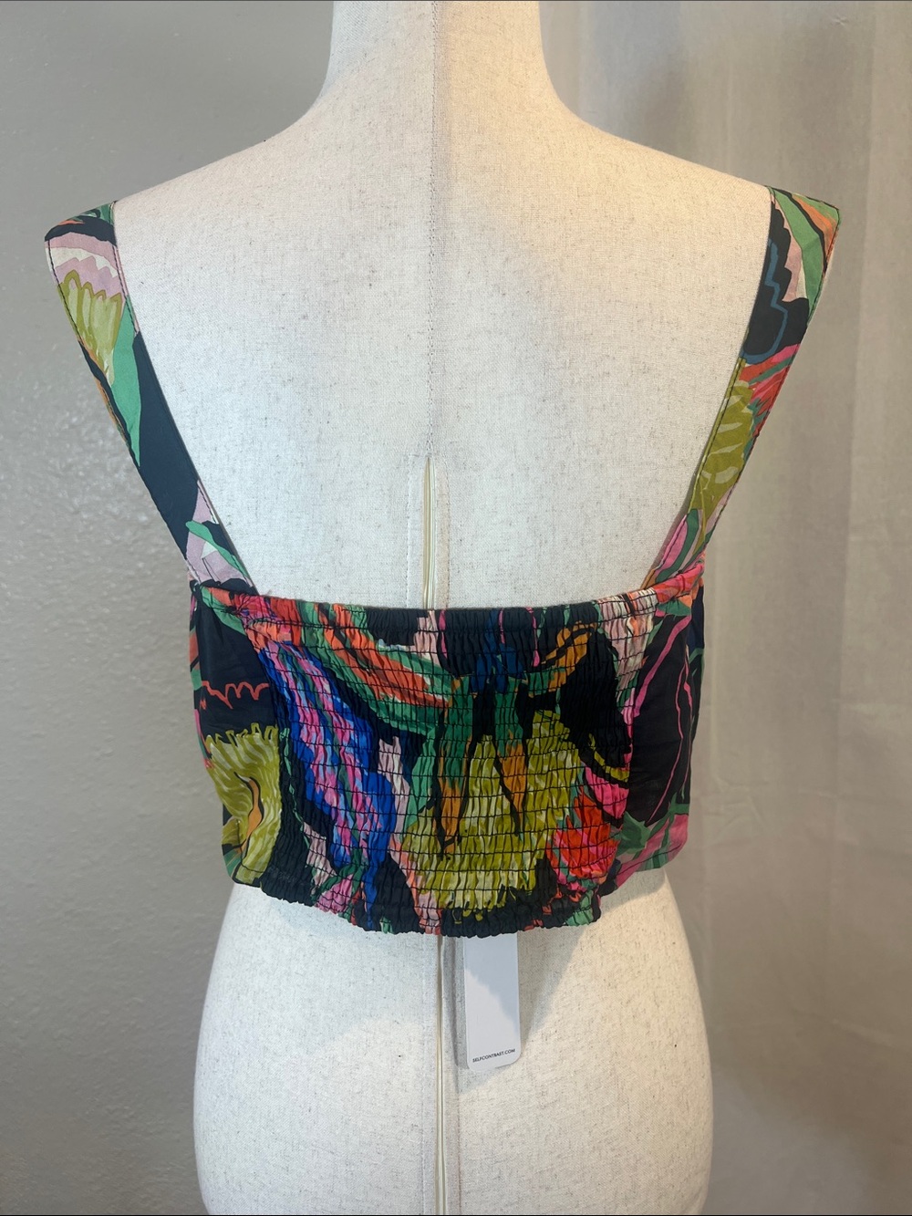 Self Contrast Floral Square-Neck Crop Tank Top. 100% Cotton. Size L. NWT - Picture 3 of 8